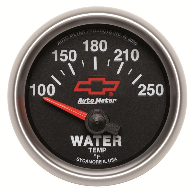 AutoMeter — Autometer GM Bowtie Black 2-1/16in 100-250 F Pedestal Electronic Water Temp Gauge
2-1/16" WATER TEMP,