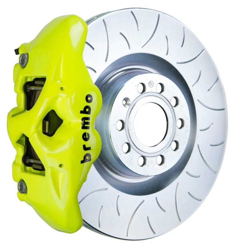 Brembo — Brembo 05-10 Jetta GLI Fr GT BBK 4Pis Cast 345x30 1pc Rotor Slotted Type3-Fluo. Yellow