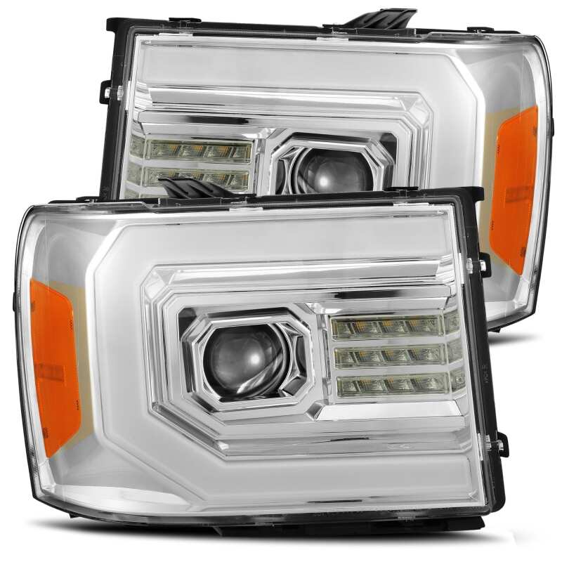 AlphaRex — AlphaRex 07-13 GMC Sierra 1500 (No Clsc) LUXX-Series LED Proj HL Chrome w/Actv Lgt & Seq.Sig / DRL
Projector Headlights