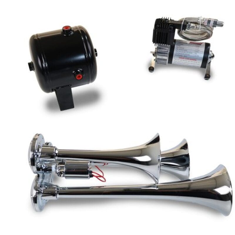 Kleinn Air Horns — Kleinn Triple Chrome Horn Kit w/ 130 PSI Air Compressor / 1.0 gal Air Tank
HK3 Triple Horn Kit