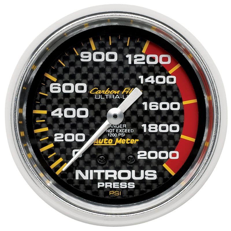 AutoMeter — Autometer Carbon Fiber 66.7mm Mechanical 0-2000 PSI Nitrous Press Gauge
GA 2.6" N2O MECH C2