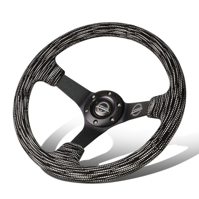 NRG — NRG Reinforced Steering Wheel (350mm / 3in. Deep) Microfiber/Black Stitch w/5mm Matte Black Spokes