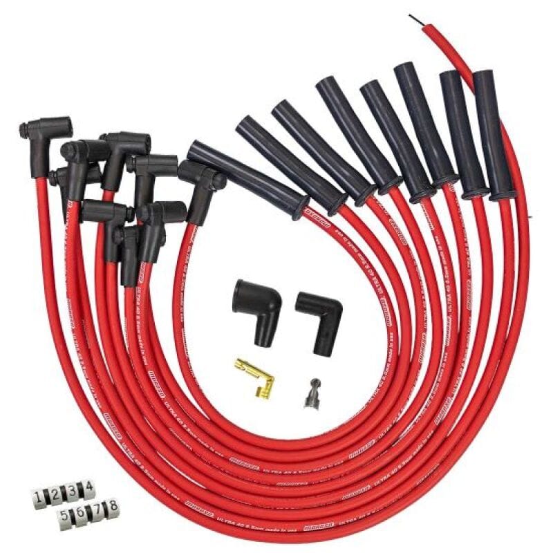 Moroso — Moroso Ford 351C HEI-Style Cap Ultra 40 8.5mm Multi-Angle Boot Ignition Spark Plug Wire Set - Red
