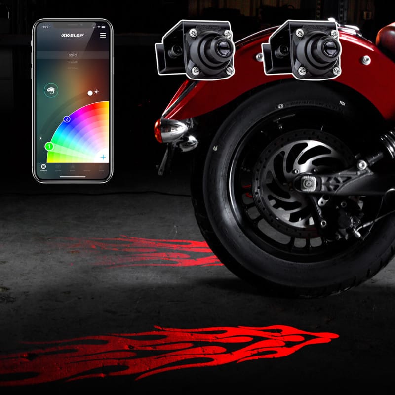XKGLOW — XK Glow Curb FX Bluetooth XKchrome App Waterproof LED Projector Welcome Light Flame Style 2pc