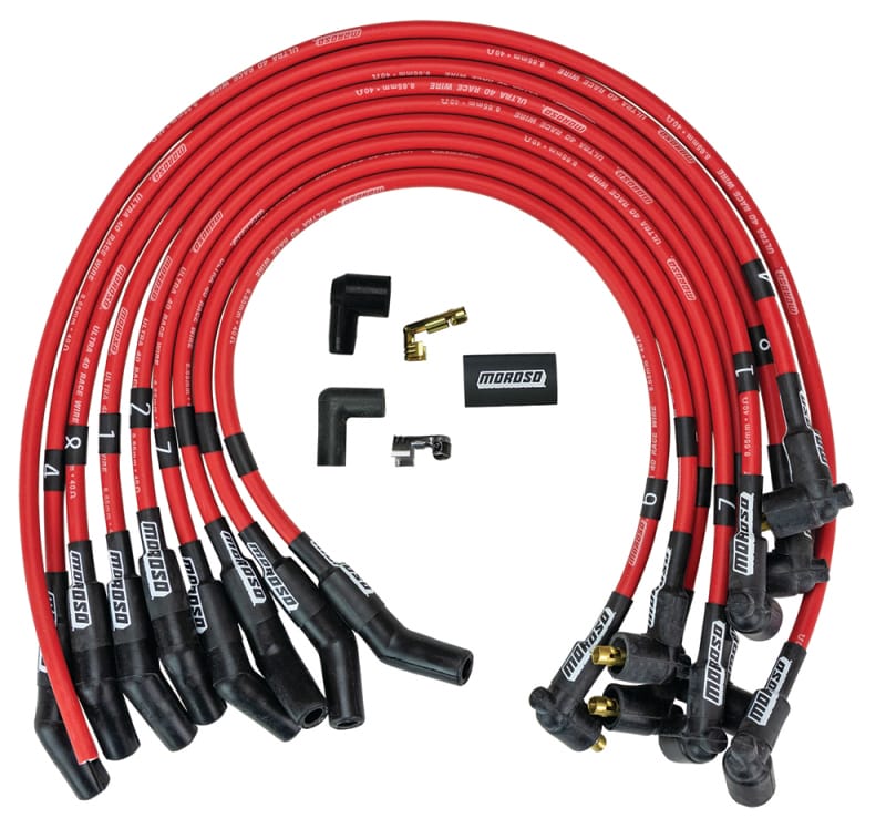 Moroso — Moroso Ford 289-302 Ignition Wire Set - Ultra 40 - Unsleeved - Non-HEI - Under Header - Red