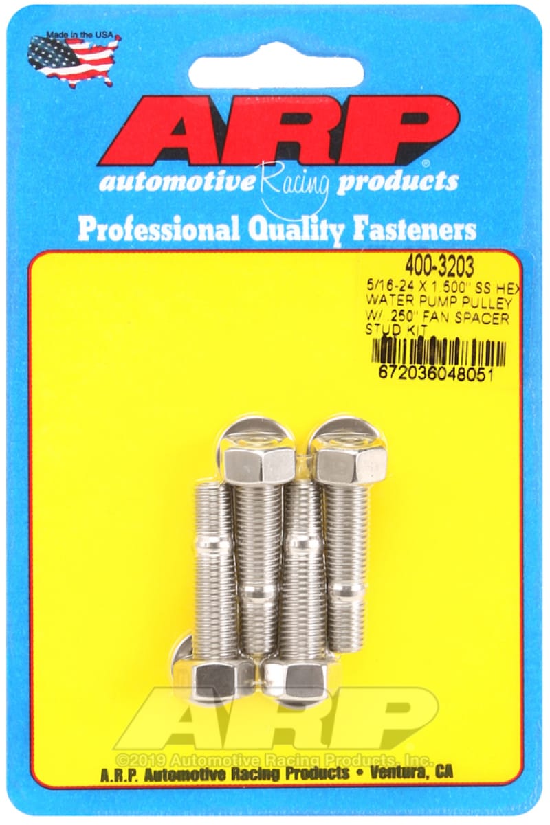 ARP — ARP 5/16-24 X 1.500 SS Hex Water Pump Pulley w/ .250in Fan Spacer Stud Kit