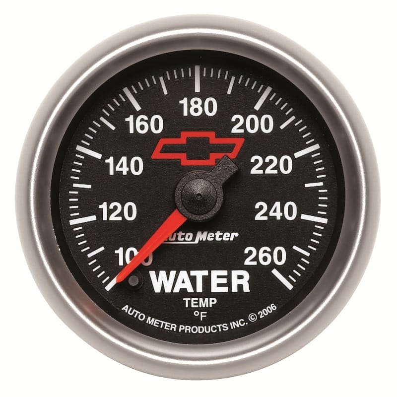 AutoMeter — AutoMeter Gauge Water Temp 2-1/16in. 100-260 Deg. F Digital Stepper Motor Chevy Red Bowtie Black
2-1/16" WATER TEMP,