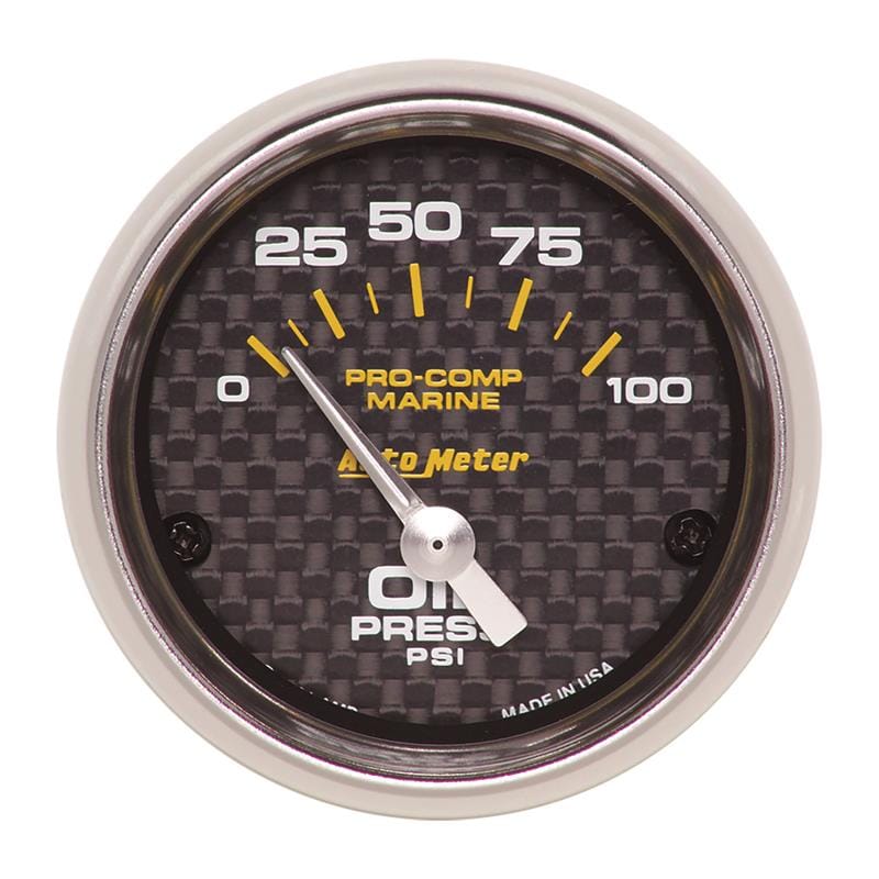 AutoMeter — GAUGE, OIL PRESSURE, 2 1/16" , 100PSI, ELECTRIC, MARINE CARBON FIBER