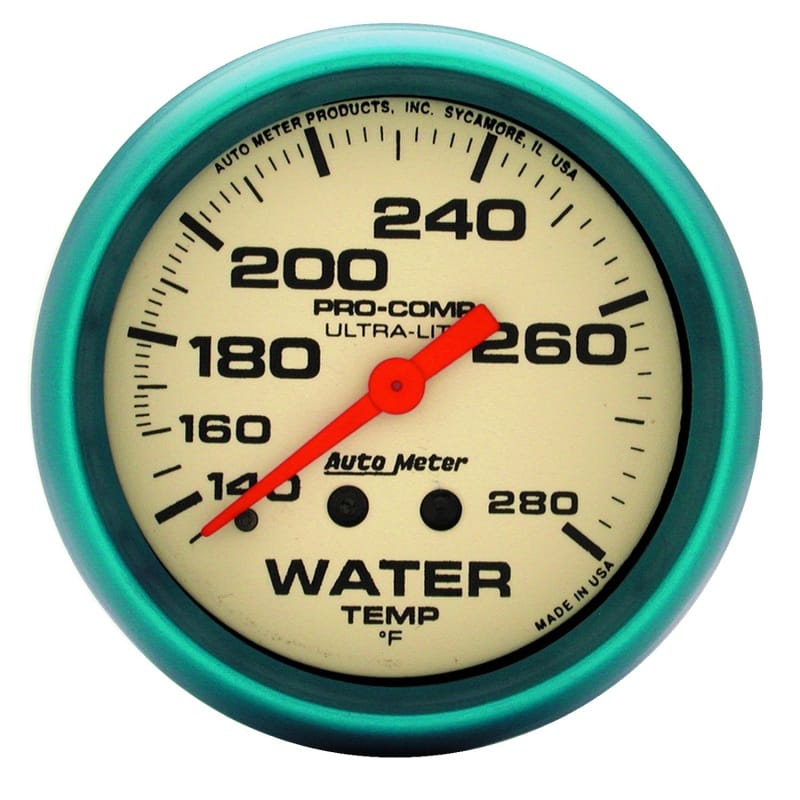 AutoMeter — Autometer Ultra-Nite 66.7mm 140-280 Deg F Mechanical Water Temp Gauge
GA 2.6" WT 280F 4 UN