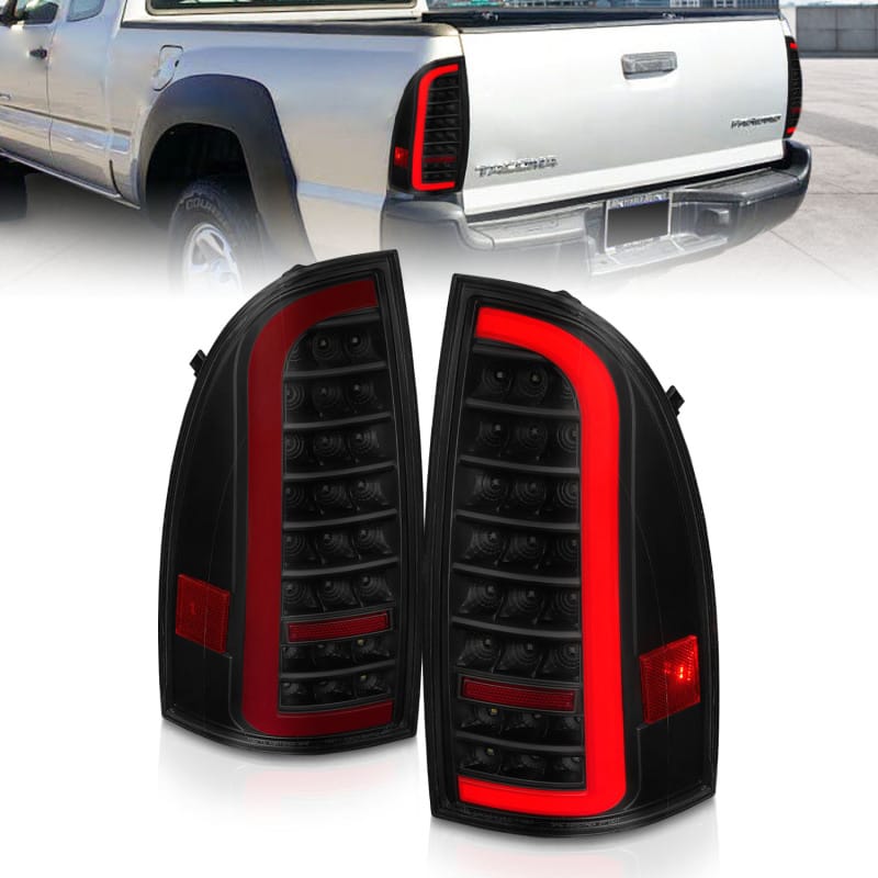 ANZO — ANZO 05-15 Toyota Tacoma Full LED Tail Lights w/Light Bar Sequential Black Housing Smoke Lens