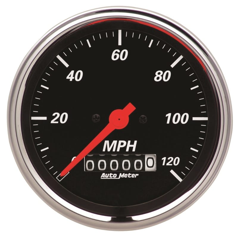 AutoMeter — Autometer Designer Black 3-3/8in Electrical 120MPH Speedometer w/ Wheel Odometer
3.4" SPD ELE WHL DB