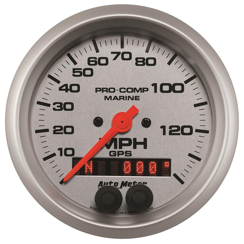 AutoMeter — Autometer Marine Silver 3-3/8in. 140MPH GPS Speedometer Gauge
3.4" SPD GPS 140 MS