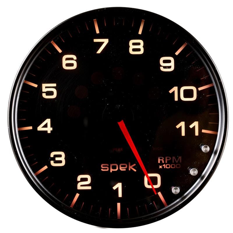 AutoMeter — Autometer Spek-Pro Gauge Tachometer 5in 11K Rpm W/Shift Light & Peak Mem Black/Smoke/Black
GA 5" 11KRPM BSB SPK