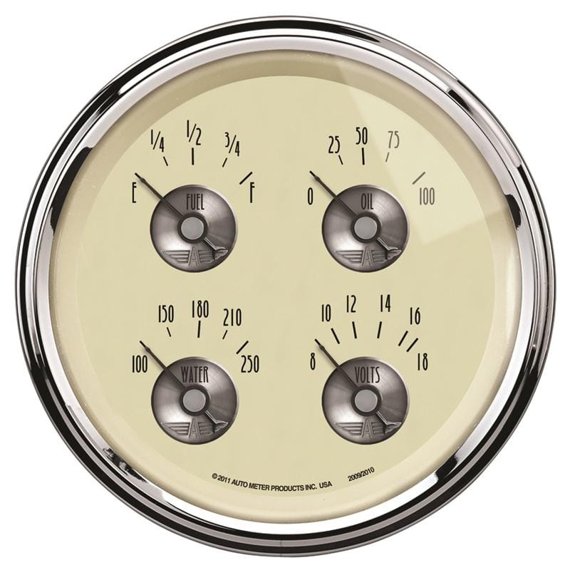AutoMeter — AutoMeter Gauge Quad 5in. 240 Ohm(e) to 33 Ohm(f) Elec Prestige Antique. Ivory
5" QUAD GAUGE, PREST