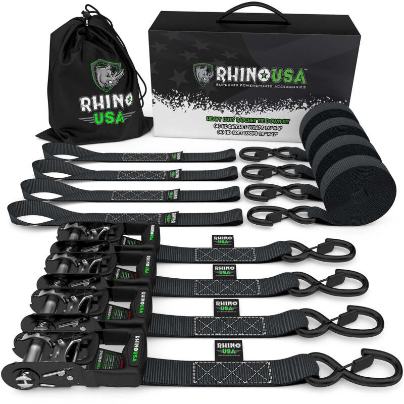 Rhino USA — Rhino USA Heavy Duty Ratchet Tie-Down 4-Pack (Black) 1.6In X 8Ft
Tie Down