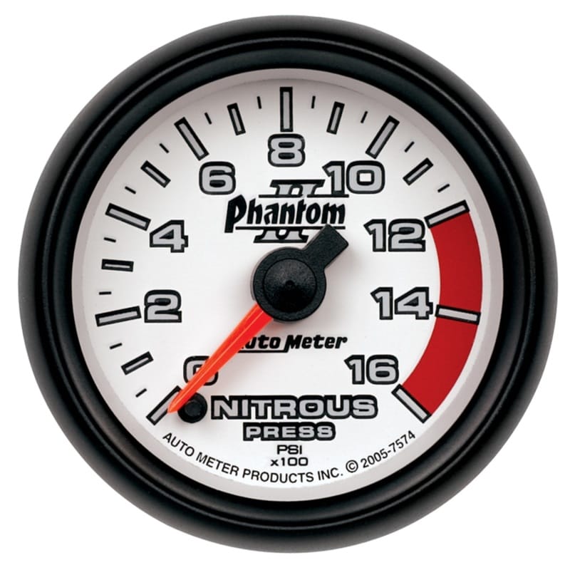 AutoMeter — Autometer Phantom II 2-1/16in 0-1600 PSI Electrical Nitrous Pressure Gauge
2-1/16" NITROUS, 0-1