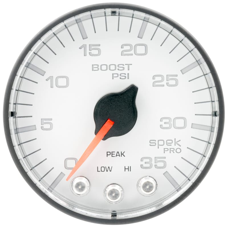AutoMeter — Autometer Spek-Pro 2 1/16in 35PSI Stepper Motor W/Peak & Warn White/Black Boost Gauge
GA 2" BST 35 WFB SPK
