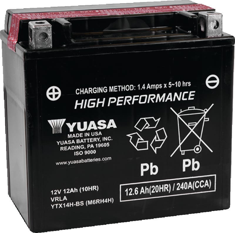 Yuasa Battery — YTX14H-BS Battery, 6" L x 3-7/16" W x 5-3/4" H