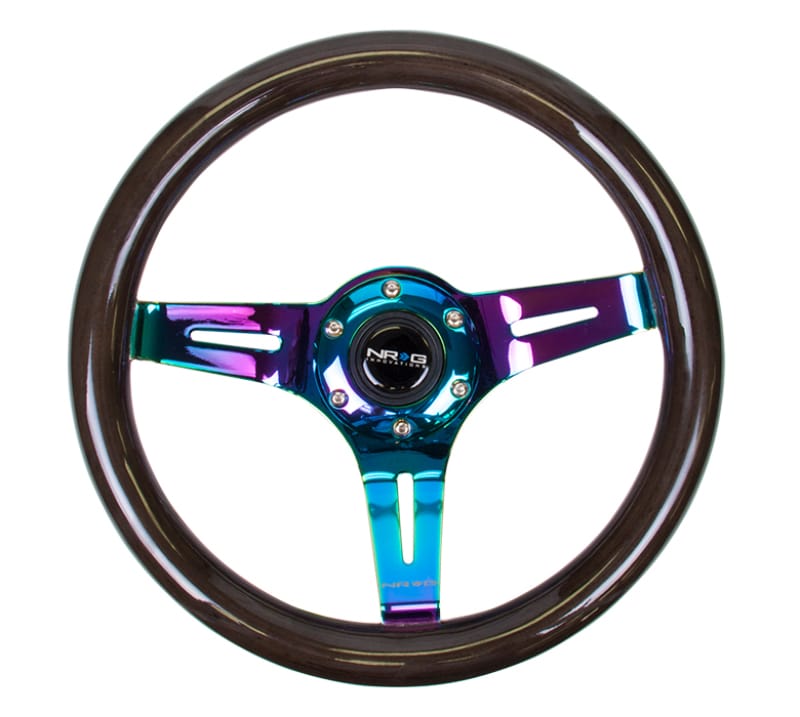 NRG — NRG Classic Wood Grain Steering Wheel (310mm) Black w/Neochrome 3-Spoke Center