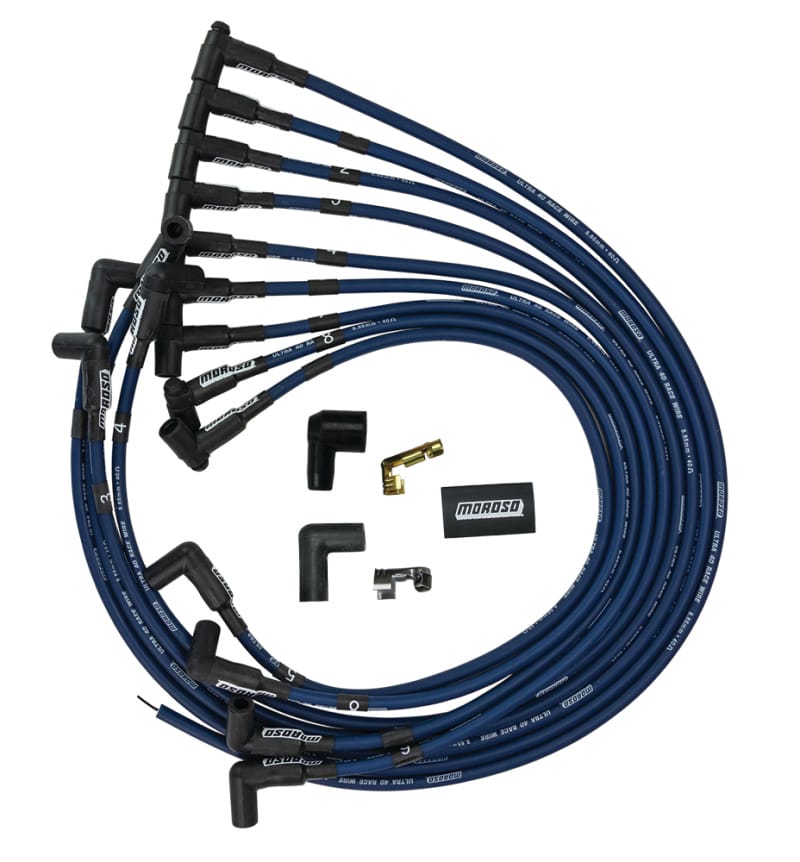 Moroso — Moroso Chevrolet Small Block Ignition Wire Set - Ultra 40 - Unsleeved - HEI - Under Header - Blue
