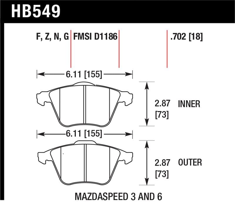 Hawk Performance — Hawk 07-08 Mazdaspeed3/06-07 Mazdaspeed6 HPS Street Front Brake Pads
Disc Brake Pad