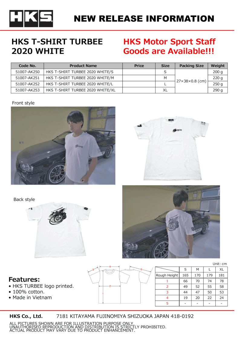 HKS — HKS T-SHIRT TURBEE 2020 WHITE S
