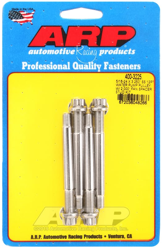 ARP — ARP 5/16-24 X 3.250 SS 12pt water pump pulley w/ 2.000in fan spacer stud kit