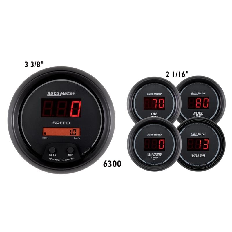 AutoMeter — AutoMeter Gauge Kit 5 Pc. 3-3/8in. & 2-1/16in. Elec Speedo Digital Black Dial W/ Red Led
SPORT COMP DIGITAL 5