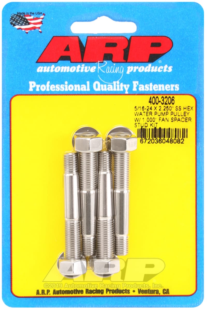ARP — ARP 5/16-24 X 2.250 SS Hex Water Pump Pulley w/ 1.000in Fan Spacer Stud Kit