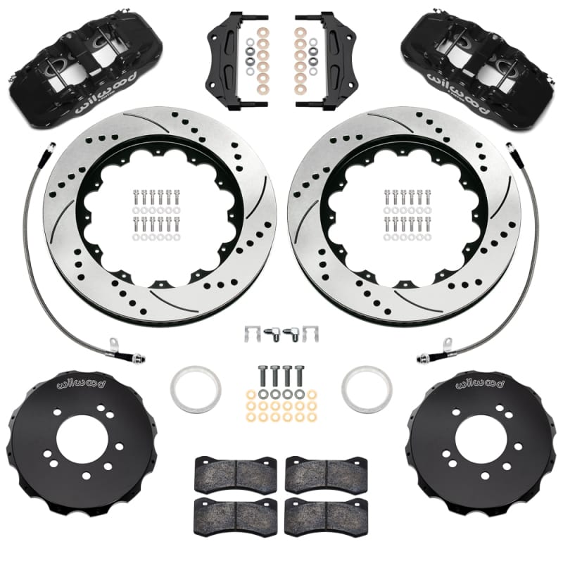 Wilwood — Wilwood 99-02 Nissan Skyline Aerolite 6R Front BBK w/ 14.00in D/S Rotors & Flexlines - Black