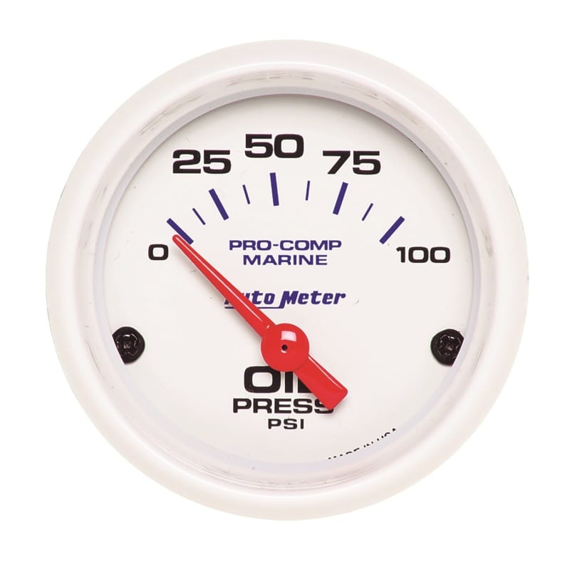 AutoMeter — Autometer Ultra-Lite 2-1/16in Electric 100 PSI Oil Pressure Gauge Marine White
GA 2" OILP 100 E MW