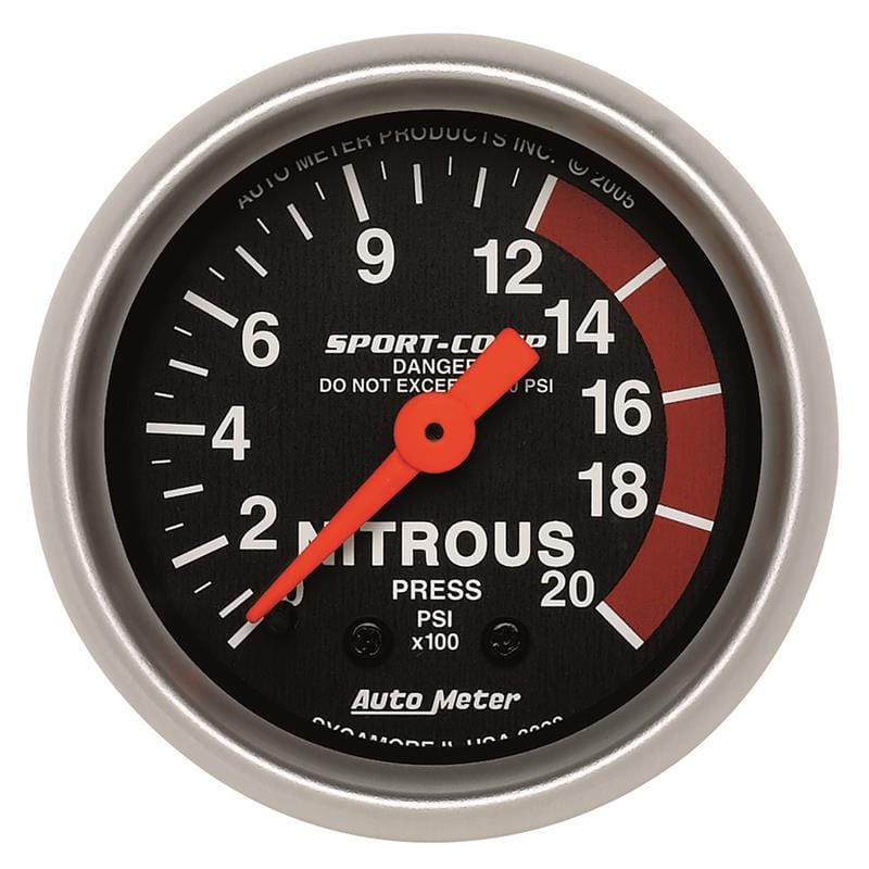 AutoMeter — Autometer Sport-Comp 52mm 0-2000 PSI Mechanical Nitrous Pressure Gauge
2" NITROUS, 0-2000 P