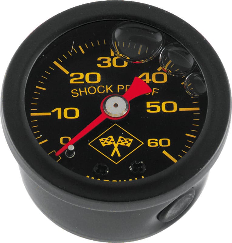Bikers Choice — Bikers Choice 0-60 PSI Oil Pressure Gauge Black Face Black Bezel Liquid Filled Universal Custom