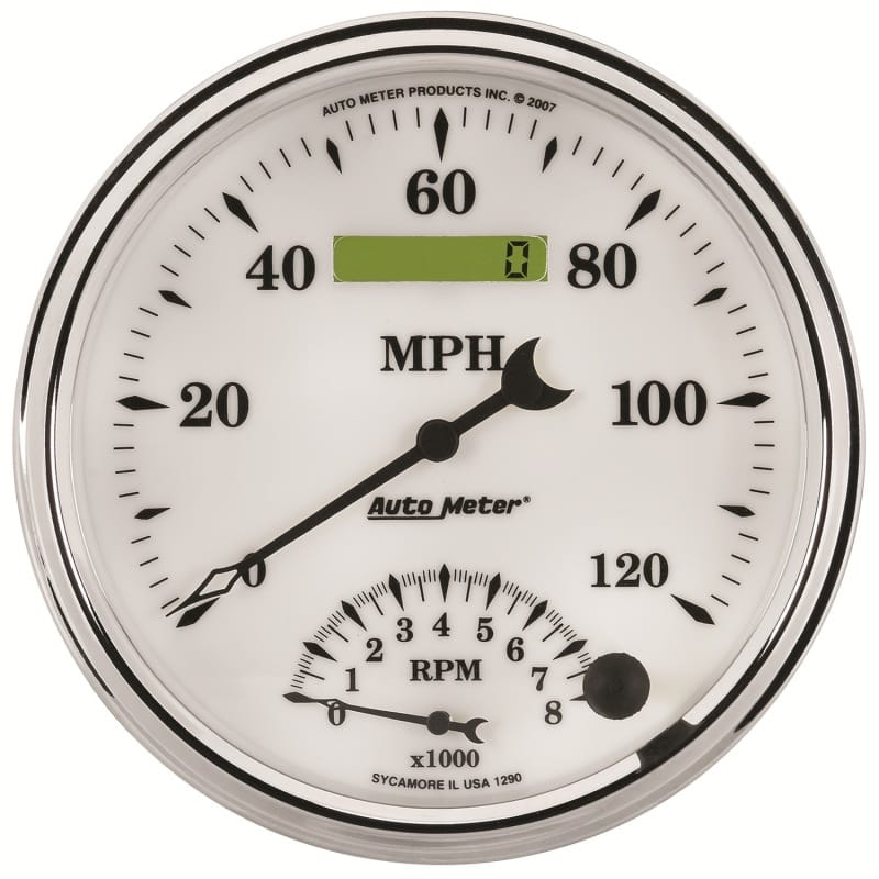 AutoMeter — AutoMeter Gauge Tach/Speedo 5in. 120MPH & 8K RPM Elec. Program Old Tyme White II
5" TACH/SPEEDO COMBO