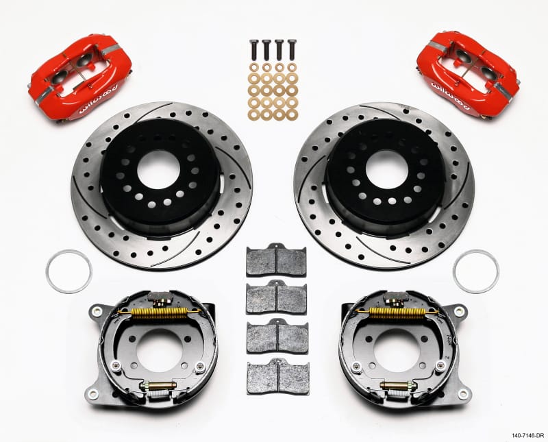 Wilwood — Wilwood Forged Dynalite P/S Park Brake Kit Drilled Red Ford 8.8 w/2.5in Offset-5 Lug
BRAKE KIT