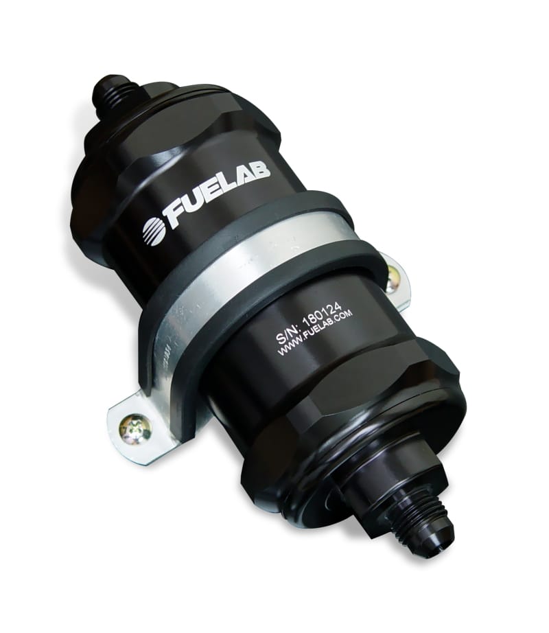 Fuelab — Fuelab 848 In-Line Fuel Filter Standard -6AN In/Out 100 Micron Stainless w/Check Valve - Black