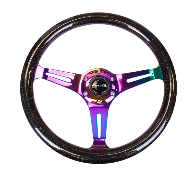 NRG — NRG Classic Wood Grain Steering Wheel (350mm) Black Sparkle/Galaxy Color w/Neochrome 3-Spoke