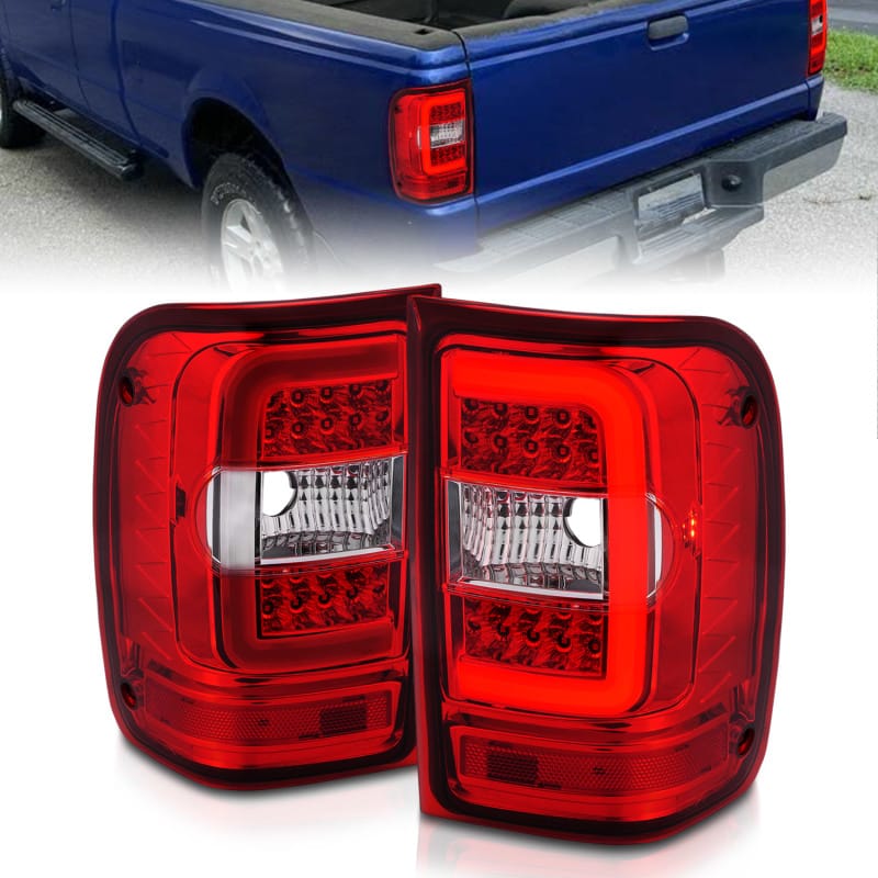 ANZO — ANZO 2001-2011 Ford Ranger LED Tail Lights w/ Light Bar Chrome Housing Red/Clear Lens