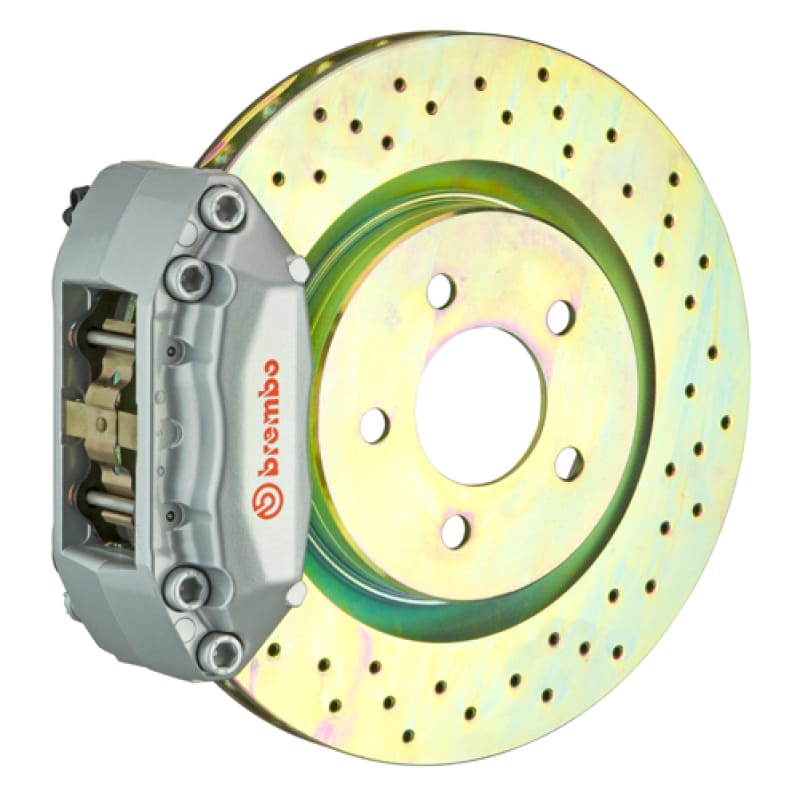 Brembo — Brembo 05-13 Mazda3 Front GT BBK 4 Piston Cast 2pc 330x28 1pc Rotor Drilled-Silver