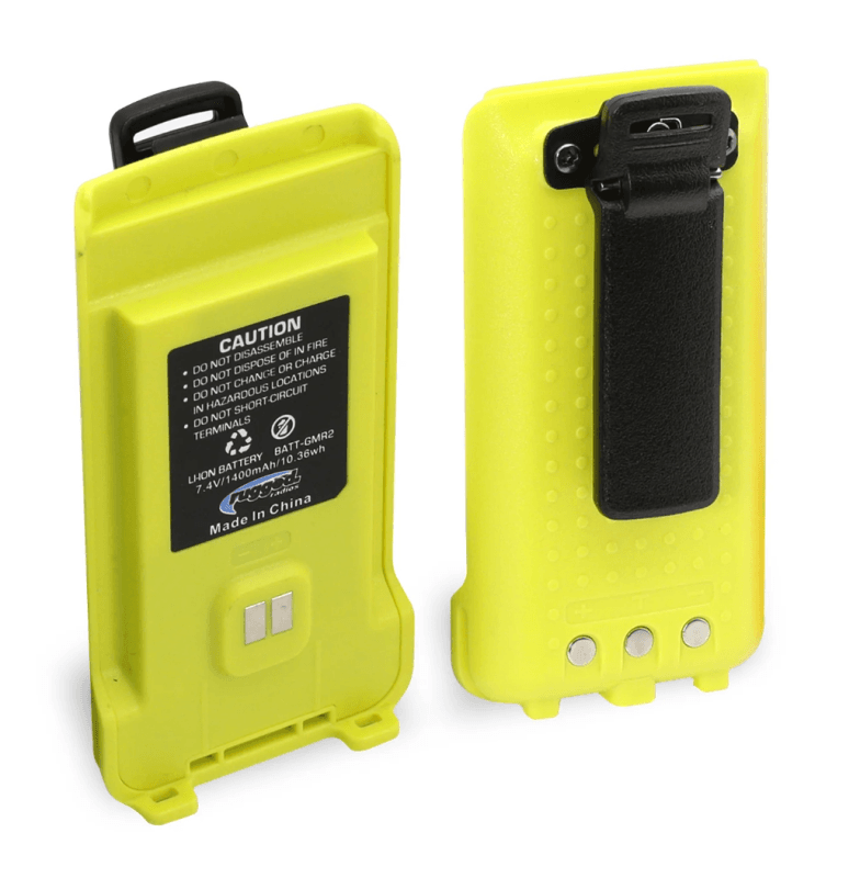 Rugged Radios — Rugged Radios GMR2 Replacement Lithium Battery w/12v Charge Port and Belt Clip Safety Yellow