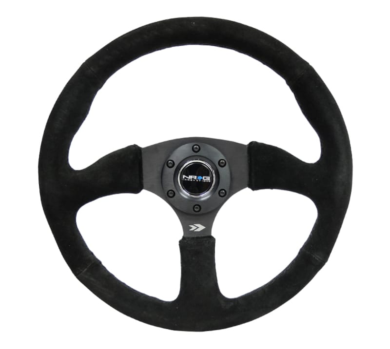 NRG — NRG Reinforced Steering Wheel (350mm / 2.5in. Deep) Blk Suede Comfort Grip w/5mm Matte Blk Spokes