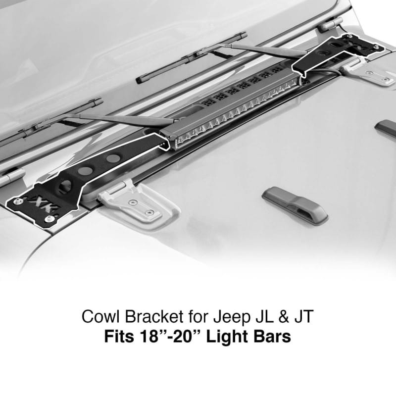 XKGLOW — XK Glow Cowl Light Bar Bracket for Jeep Gladiator JT & Wrangler JL (18-20In Bar)