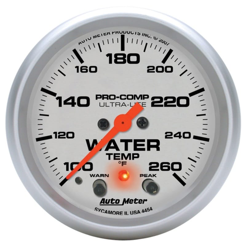 AutoMeter — Autometer 66.7mm 100-260 degree F Full Sweep Electronic w/ Peak and Warning Water Temperature Gauge
2-5/8" WATER TEMP, 1