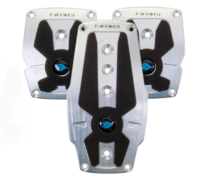 NRG — NRG Brushed Aluminum Sport Pedal M/T - Silver w/Black Rubber Inserts