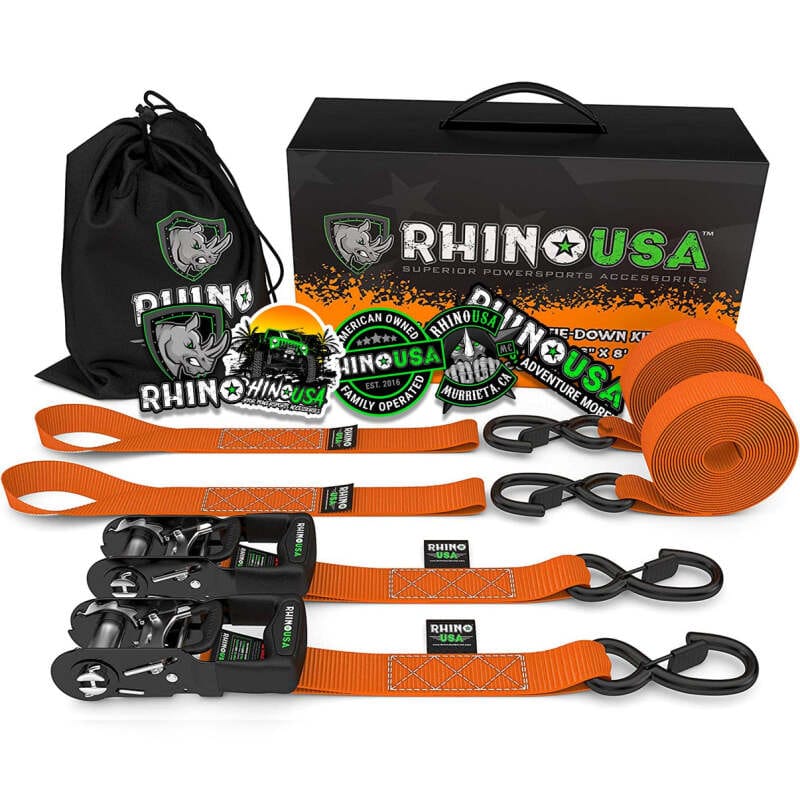 Rhino USA — Rhino USA Heavy Duty Ratchet Tie-Downs 2-Pack (Orange) 1.6In X 8Ft
Tie Down