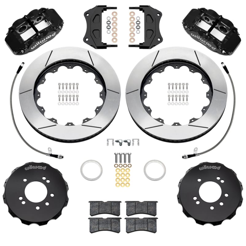 Wilwood — Wilwood 95-98 Nissan Skyline Superlite 6R Front BBK w/ 14in Slotted Rotors & Flexlines - Black