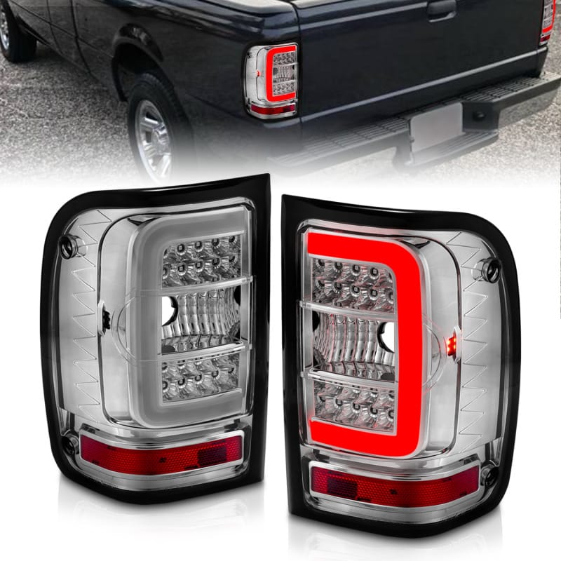 ANZO — ANZO 2001-2011 Ford Ranger LED Tail Lights w/ Light Bar Chrome Housing Clear Lens