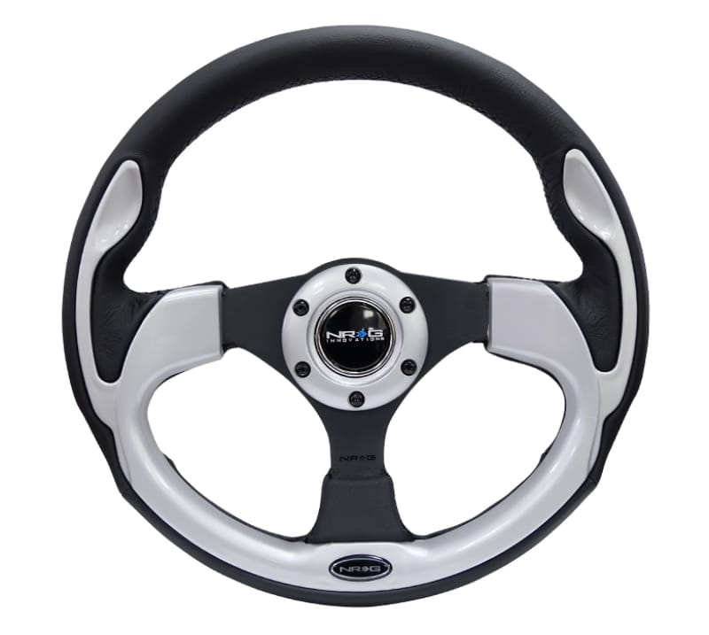 NRG — NRG Reinforced Steering Wheel (320mm) Blk w/Silver Trim & 5mm 3-Spoke