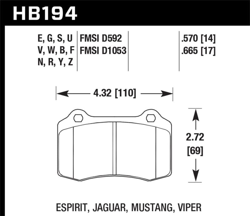Hawk Performance — Hawk 00-02 Dodge Viper 8.0L ACR OE Inc. Clips Pins Front ER-1 Brake Pads
Disc Brake Pad