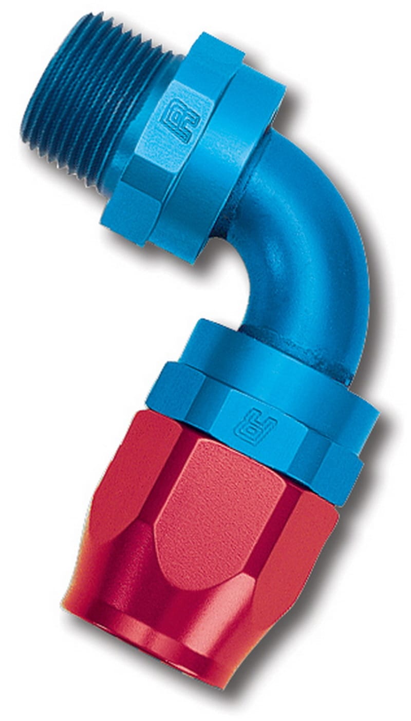 Russell — Russell Performance -6 AN Red/Blue 90 Degree Full Flow Swivel Pipe Thread Hose End (With 3/8in NPT)
Hose Fitting